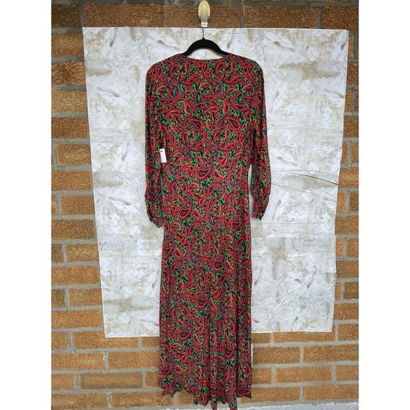 RIXO London Women's Red Katie Paisley Crepe Midi Dress size UK XL USA size 12 - Picture 12 of 13